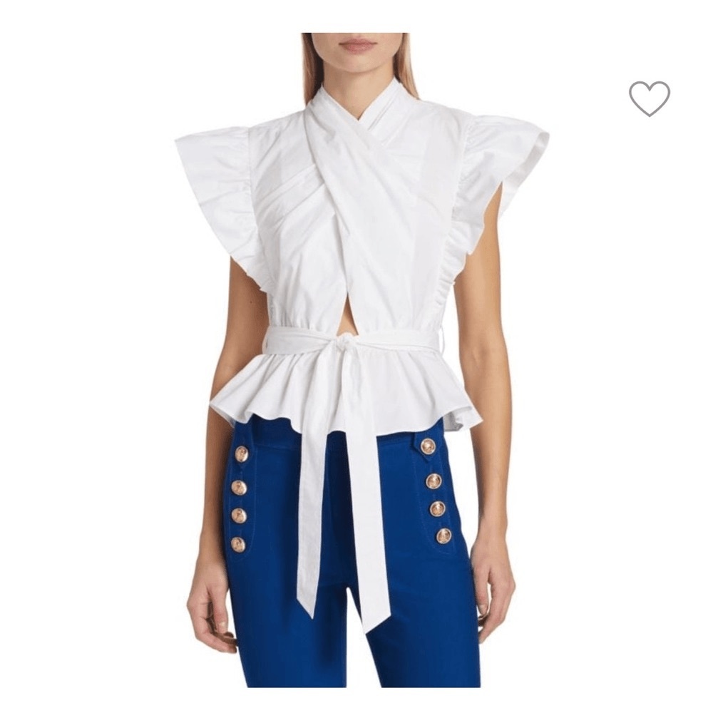 Derek Lam Crosby White Ruffle-Sleeve Wrap Top